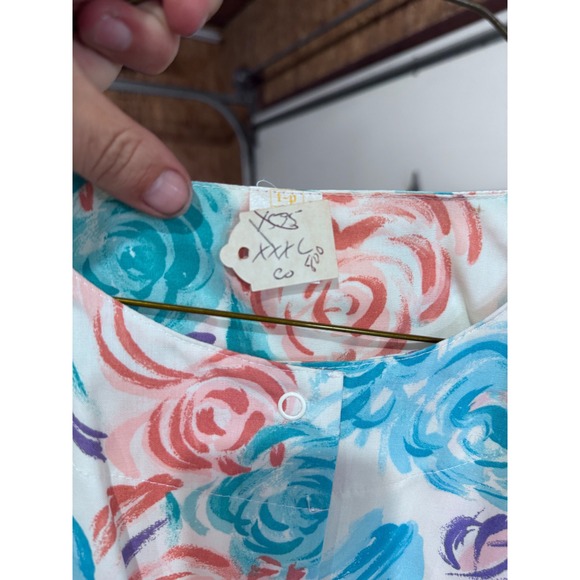 Unbranded Tops - Vintage Floral Print Scrub Top Long Sleeve Snap Front Rose Pattern Teal Peach L